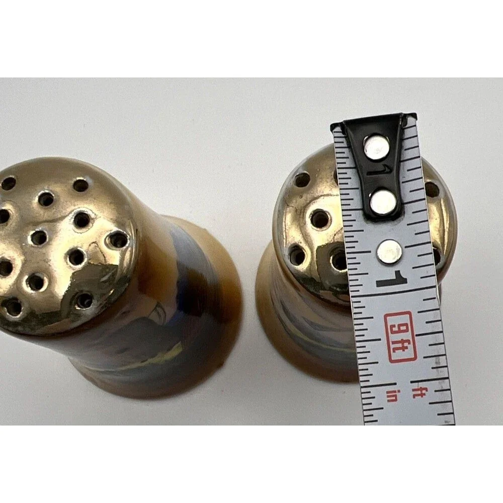 Vtg Chikaramachi of Japan Hand Painted Windmill Salt & Pepper Shakers Gold Tops